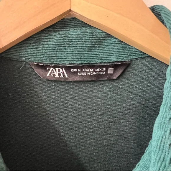 Zara Emerald Green Corduroy Button Front Shirt - Picture 3 of 7